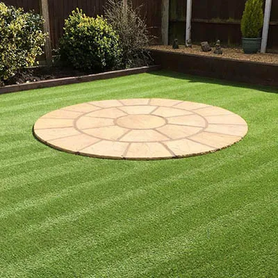 lawn and circular paving